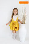 Kız Çocuk Helen Sarı Askılı Bağlama Jile 29 Ekim Elbise Ekru Dantel Kısa Kollu Bluz Abiye Takım