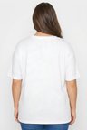 Büyük Beden Kadın Lila V Yaka Pamuklu Viskon T-Shirt - Beyaz / 50-52
