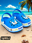 Erkek Çocuk Kaymaz Taban Sonic Figürlü Işıklı Plaj Havuz Terliği Sandaleti 