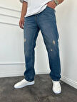 Yırtık Detay Koyu Mavi Baggy Jean
