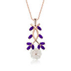 Lucky Life 925 Ayar Gumuss  Rose Mor Yapraklı Bahar Çiçeği Kolye