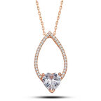 Lucky Life 925 Ayar Gumuss  Rose Kalp Beyaz Taşlı Damla Kadın Kolye