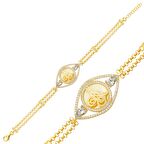 Lucky Life 925 Ayar Gumuss  Gold Kaplama Tuğralı Kadın Bileklik