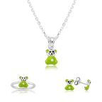 Lucky Life 925 Ayar Gumuss  Yeşil Ayıcık Çocuk Set