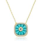 Lucky Life 925 Ayar Gumuss  Gold Kare Camgöz Nazar Kadın Kolye