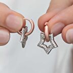 Lucky Life 925 Ayar Gumuss Rose Sallantılı Yıldız Kadın Küpe