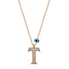 Lucky Life 925 Ayar Gumuss  Nazar Rose T Harfi Kadın Kolye