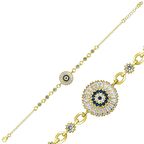 ​Lucky Life 925 Ayar Gumuss  Gold Baget Taşlı Nazar Kadın Bileklik