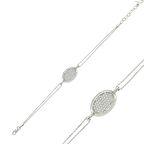 Lucky Life 925 Ayar Gumuss  Oval Beyaz Taşlı Kadın Bileklik