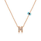 Lucky Life 925 Ayar Gumuss  Rose 3 Boyutlu Nazarlı Harf Kadın Kolye