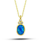 Lucky Life 925 Ayar Gumuss Gold Mavi Opal Taşlı Ananas Kadın Kolye