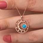 Lucky Life 925 Ayar Gumuss Rose Opal Mavi Taşlı Ay Güneş Kadın Kolye