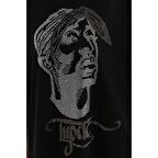 Lucky Life Unisex Taş Desenli Oversize T-Shirt - Siyah