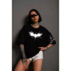 Lucky Life Unisex  Ön Ve Kol Baskılı Oversize T-shirt - Siyah