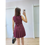 Lucky Life Kadın Takım Görünümlu Yelekli Mini Elbise- Bordo