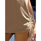 Lucky Life Kadın Eteği Büzgü Detay Boyundan Bağlamalı Mini Triko Pareo