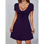 Lucky Life Kadın Kısa Kollu Derin Büzgülü V Yakalı Viskon Elbise