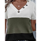 Lucky Life Kısa Kollu V Yakalı Düğmeli Waffle Bluz