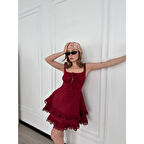 Lucky Life Kadın Mini Askılı Elbise - Bordo