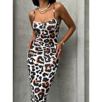 Lucky Life Kadın LEOPAR DESEN AYARLANABİLİR ASKILI SANDY ELBİSE