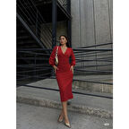 Lucky Life Kadın  Kruvaze Yaka Balon Kol Simli Krep Kumaş Midi Boy Elbise