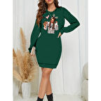 Lucky Life Kadın Uzun Kollu Bisiklet Yaka Desenli Viskon Iki Iplik Elbise