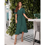 Lucky Life Kadın Kadın Kruvaze Yaka Midi Boy Kuşaklı Krep Elbise 120 Cm