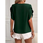 Lucky Life Kadın Kısa Kollu Yaka Ve Kol Detay Jesica Bluz