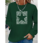 Lucky Life Kadın Uzun Kollu Bisiklet Yaka Desenli Viskon Iki Iplik Bluz