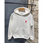 Lucky Life Unisex Kapşonlu Baskılı Sweetshirt - Beyaz