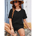 Lucky Life Kadın Kısa Kollu Bisiklet Yaka Alt Ve üst Waffle Ikili Takım