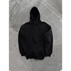 Kapşonlu Üç İplik Penye Basic SweatShirt - Siyah