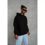 Erkek Düz Kapüşonlu Sweat - Siyah