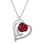 Lucky Life ​Gümüş Kalpli Kırmızı Gül Kadın Kolye
