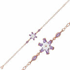 Lucky Life Kadın Gümüş Rose Lila Lotus Çiçeği Bileklik