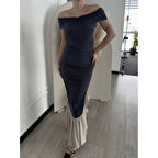 Lucky Life Kadın Striptiz Omuzlu Uzun Elbise- Füme