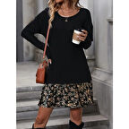 Lucky Life Kadın Uzun Kollu Bisiklet Yaka şardonlu Kaşkorse Bluz Ve Süprem Etek Elbise