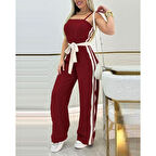 Lucky Life Kadın Ip Askılı Straplez Belden Kuşaklı Viskon Iki Iplik Tulum