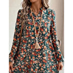 Lucky Life Kadın  Uzun Kollu V Yakalı Desenli Modal Mini Elbise