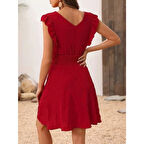 Lucky Life Kadın Kısa Kollu Kruvaze Yakalı Beli Lastikli Aerobin Elbise