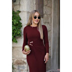 Lucky Life Kadın Uzun Kollu önden çapraz Detaylı Yandan Toka Detaylı Uzun Sandy Elbise