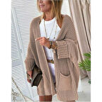 Lucky Life Oversize Kalıp Cepli Salaş Triko Hırka BEJ