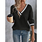 Lucky Life Kadın Uzun Kollu V Yakalı Waffle Bluz
