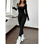 Lucky Life Kadın  Uzun Kollu Kare Yakalı Fermuarlı Parmaktan Geçmeli Dalgıç Tulum