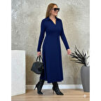 Lucky Life Kadın Uzun Kollu Yakalı Midi Viskon Iki Iplik Elbise