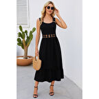 Lucky Life Kadın Askılı Dantel Detaylı Kiloş Janjan Krep Elbise