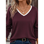 Lucky Life Kadın Uzun Kollu V Yakalı Viskon Iki Iplik Bluz