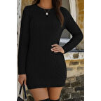 Lucky Life Lucky Life Kadın Uzun Kollu Bisiklet Yaka Triko Elbise