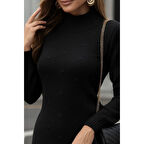 Lucky Life Kadın Uzun Kollu Balıkçı Yaka Triko Mini Boy Elbise