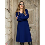 Lucky Life Kadın Uzun Kollu V Yakalı Salaş Midi Akrilik Elbise